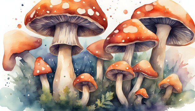 Photo l'illustration artistique à l'aquarelle du champignon magique