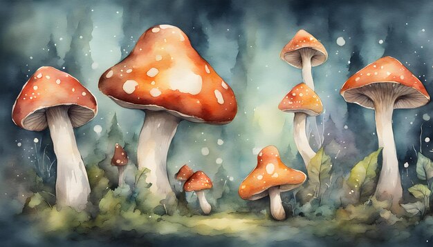 Photo l'illustration artistique à l'aquarelle du champignon magique