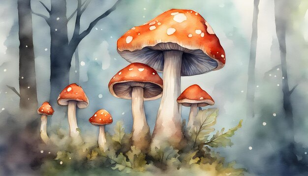 Photo l'illustration artistique à l'aquarelle du champignon magique