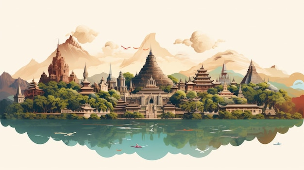 une illustration artistique de monuments indonésiens emblématiques