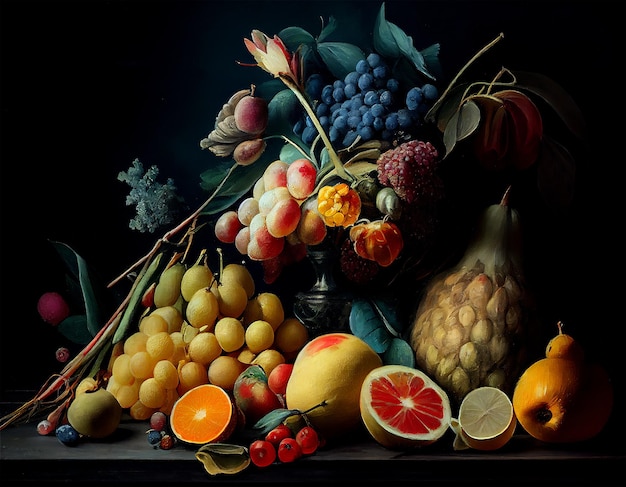 Illustration artistique peignant des fruits et des baies