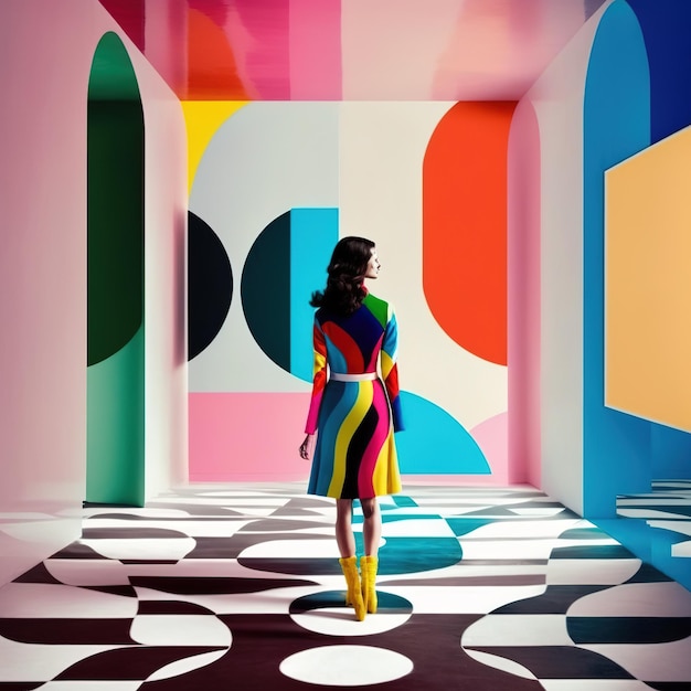 illustration artistique de la personne et de l'architecture géométrie couleurs et ombres mode