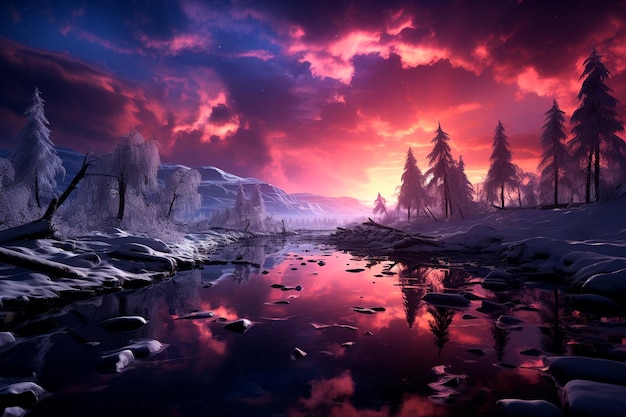 Photo illustration artistique en rendu 3d d'un magnifique paysage avec un paysage de montagne