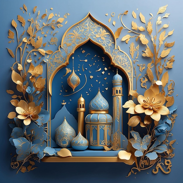 L'illustration artistique représente le Ramadan avec des vibrations blanches et dorées