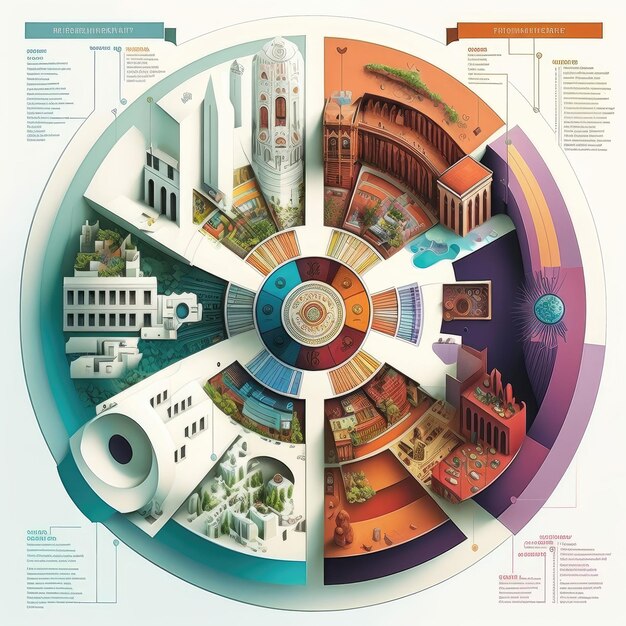 Illustration artistique de la roue de l'histoire de l'architecture