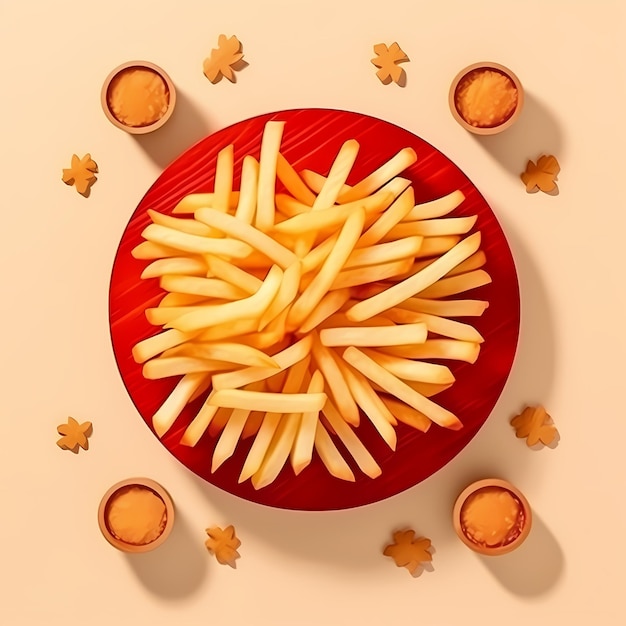 Une illustration d'une assiette de frites à la manière d'un dessin animé très détaillée sur un fond propre et coloré