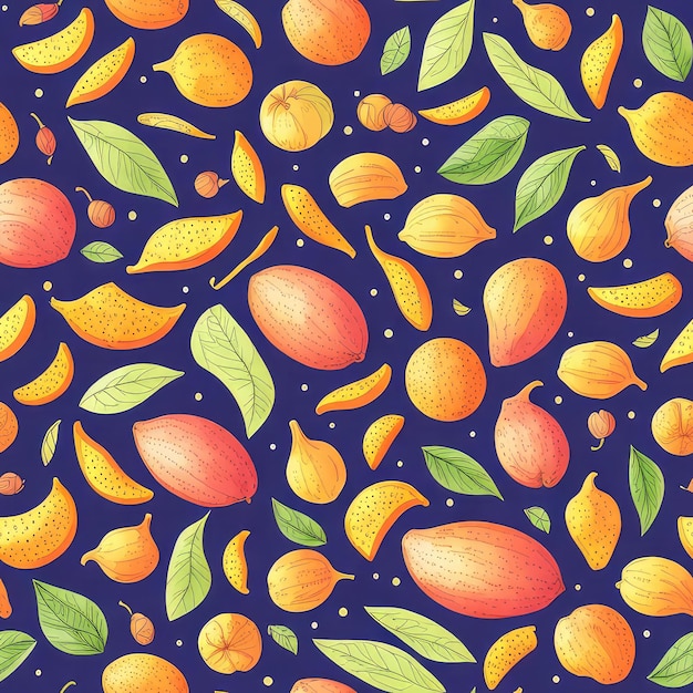 Illustration d'un assortiment coloré de fruits frais sur un fond violet vibrant créé avec la technologie Generative AI