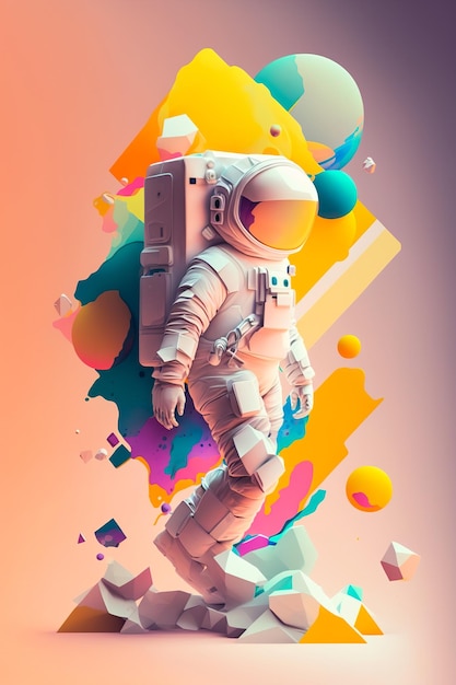 Illustration avec un astronaute en costume sur un fond de graphiques 3D colorés Generative ai