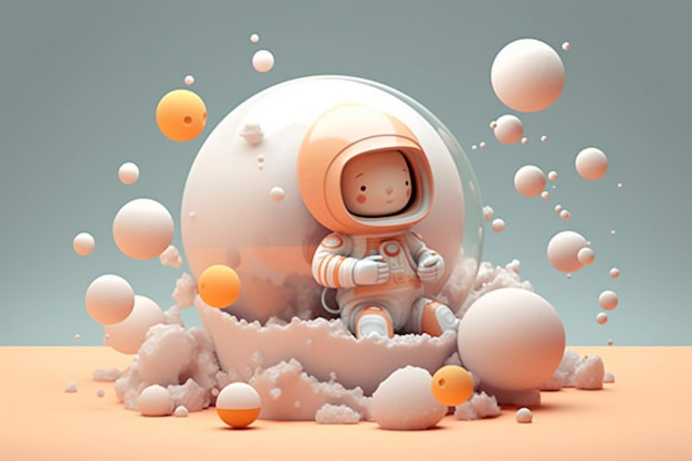 Une illustration d'un astronaute dans une bulle avec des boules orange.