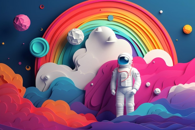 Une illustration d'un astronaute dans un espace coloré.
