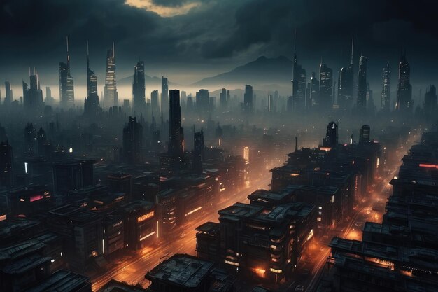 illustration de l'atmosphère nuageuse de la ville future