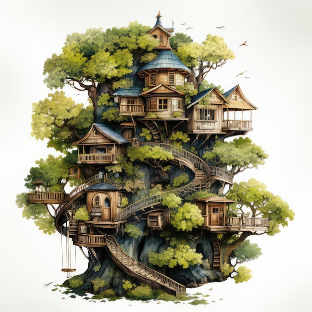 illustration attrayante maison d'arbre parfaitement isolée esthétique