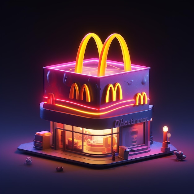 Illustration au néon 3D d'un lecteur McDonalds