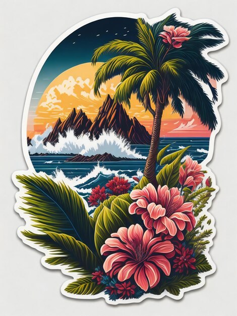 une illustration d'autocollant représentant un graphique de palmier majestueux dans un style de peinture numérique