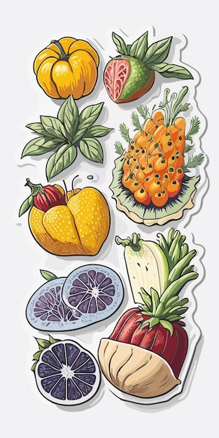Illustration d&#39;autocollants de fruits frais
