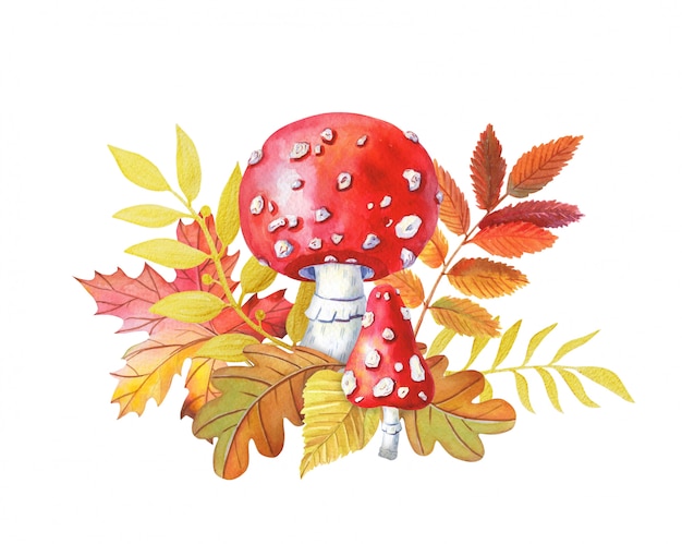 Illustration D'automne. Champignon Rouge Vif à Pois.