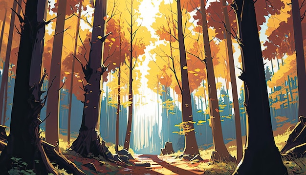 Illustration d'automne de la forêt par l'IA générative