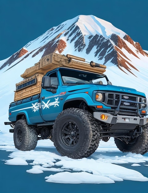 Illustration d'aventure de camion tout-terrain jeep 4X4 camion Ai générative