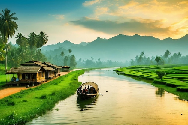 Photo illustration des backwaters du kerala alleppey bateau-maison et station de colline ai généré