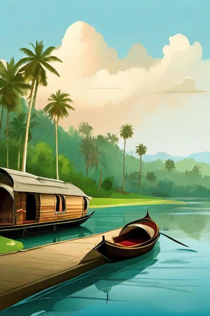 Photo illustration des backwaters du kerala alleppey bateau-maison et station de colline ai généré