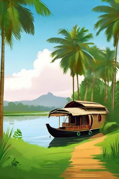 Photo illustration des backwaters du kerala alleppey bateau-maison et station de colline ai généré