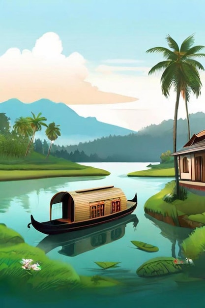 Photo illustration des backwaters du kerala alleppey bateau-maison et station de colline ai généré