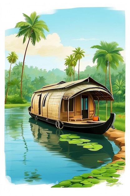 Photo illustration des backwaters du kerala alleppey bateau-maison et station de colline ai généré