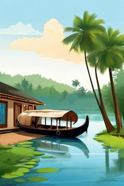 Photo illustration des backwaters du kerala alleppey bateau-maison et station de colline ai généré