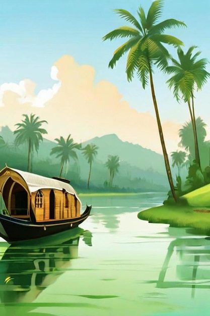 Photo illustration des backwaters du kerala alleppey bateau-maison et station de colline ai généré