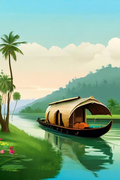 Photo illustration des backwaters du kerala alleppey bateau-maison et station de colline ai généré