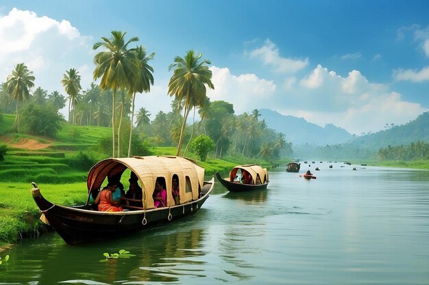 Photo illustration des backwaters du kerala alleppey bateau-maison et station de colline ai généré