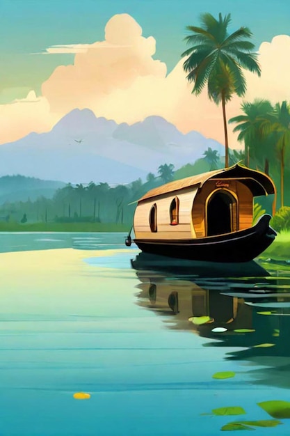 Photo illustration des backwaters du kerala alleppey bateau-maison et station de colline ai généré