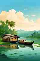 Photo illustration des backwaters du kerala alleppey bateau-maison et station de colline ai généré