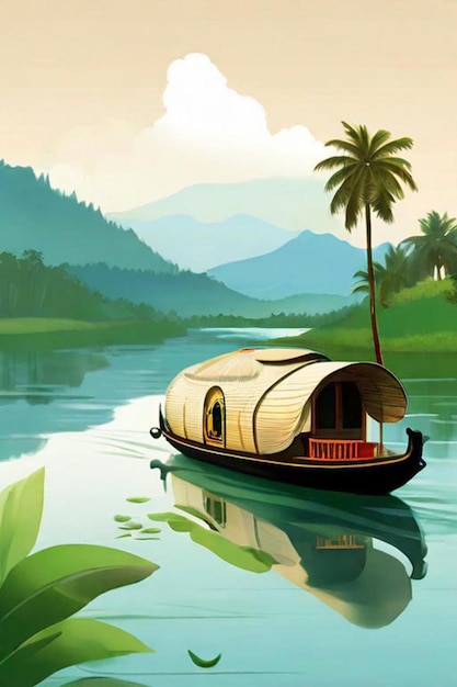 Photo illustration des backwaters du kerala alleppey bateau-maison et station de colline ai généré