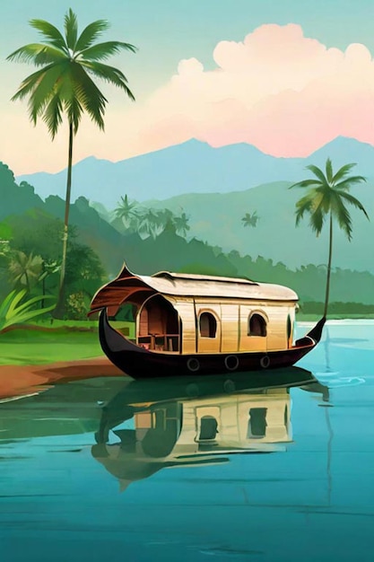 Photo illustration des backwaters du kerala alleppey bateau-maison et station de colline ai généré