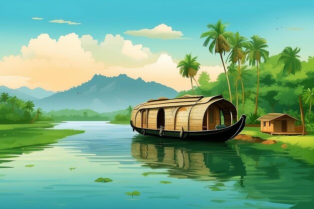 Photo illustration des backwaters du kerala alleppey bateau-maison et station de colline ai généré