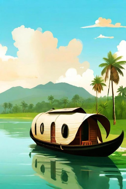 Photo illustration des backwaters du kerala alleppey bateau-maison et station de colline ai généré