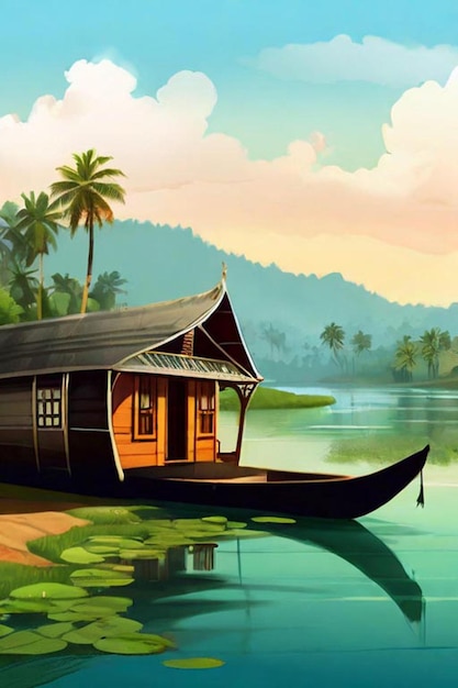 Photo illustration des backwaters du kerala alleppey bateau-maison et station de colline ai généré