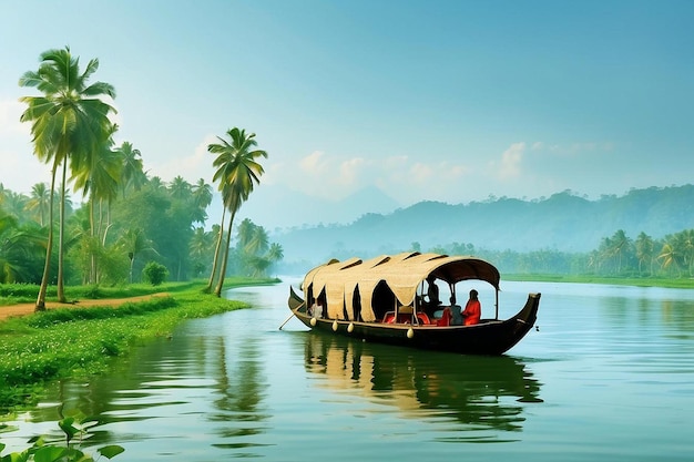 Illustration des backwaters du Kerala Alleppey bateau-maison et station de colline ai généré