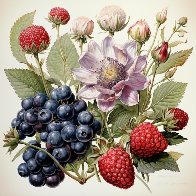 illustration de baies et de fleurs