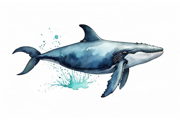 Illustration d'une baleine aquarelle sur fond blanc