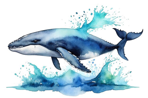 Illustration d'une baleine aquarelle sur fond blanc