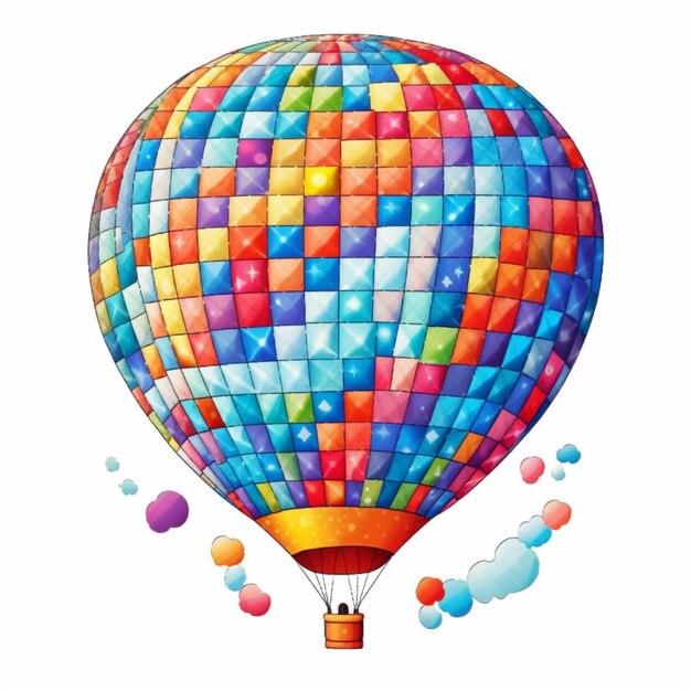 illustration d'un ballon à air chaud coloré avec de nombreux ballons colorés