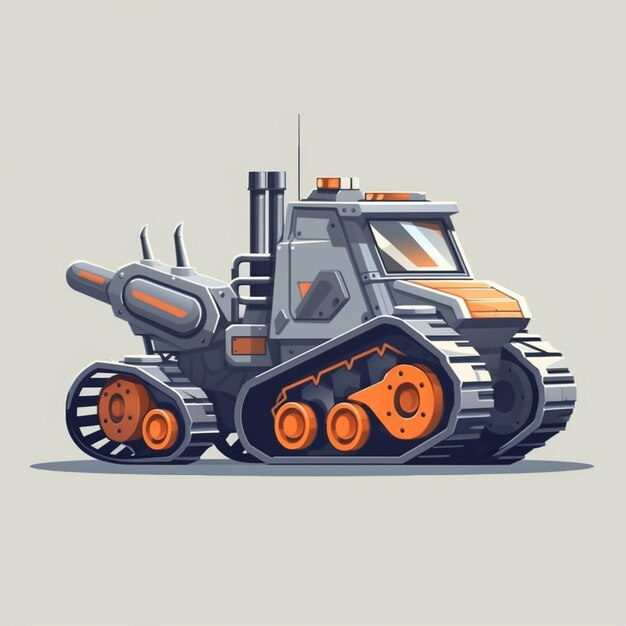 Illustration de bande dessinée d'un grand tracteur orange et gris avec une ai générative de pistolet