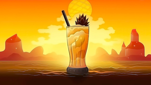 Une illustration de bande dessinée d'un verre d'un cocktail du Far West avec une paille dedans.