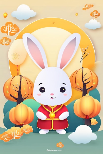 Illustration de la bannière du Festival de la mi-automne Les lapins de lune pique-niquent en plein air célébrations de vacances