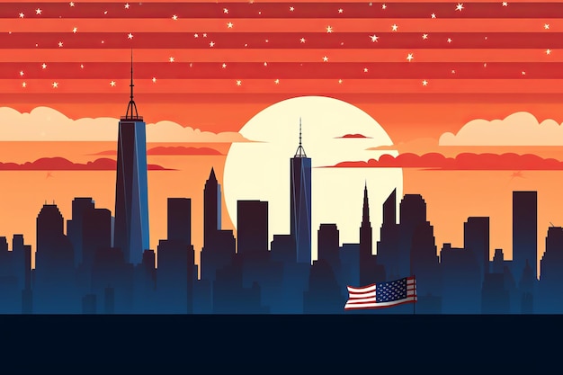 Photo illustration de la bannière de la fête du patriote silhouette de l'horizon de new york