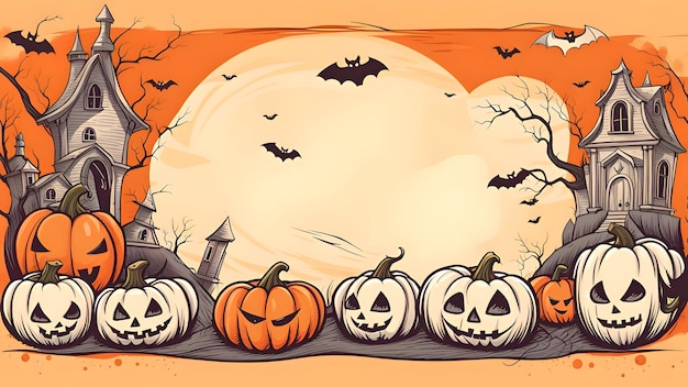 Illustration d'une bannière d'Halloween avec des citrouilles effrayantes