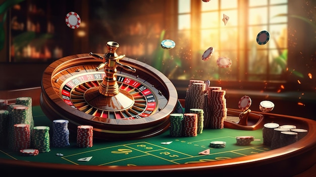 illustration de bannière de toile de fond de jeux de casino avec roulette de craps de casino et cartes de poker