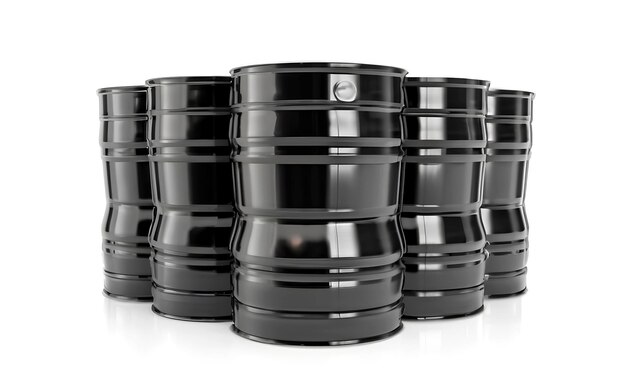 Photo illustration des barils de pétrole en métal noir